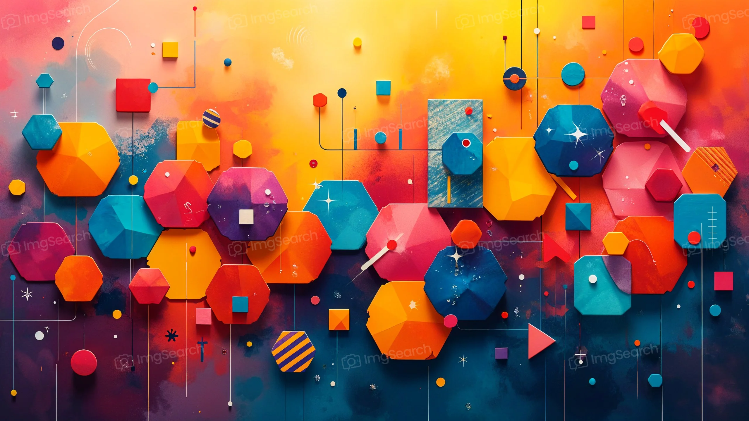 Colorful abstract geometric shapes on a vibrant background